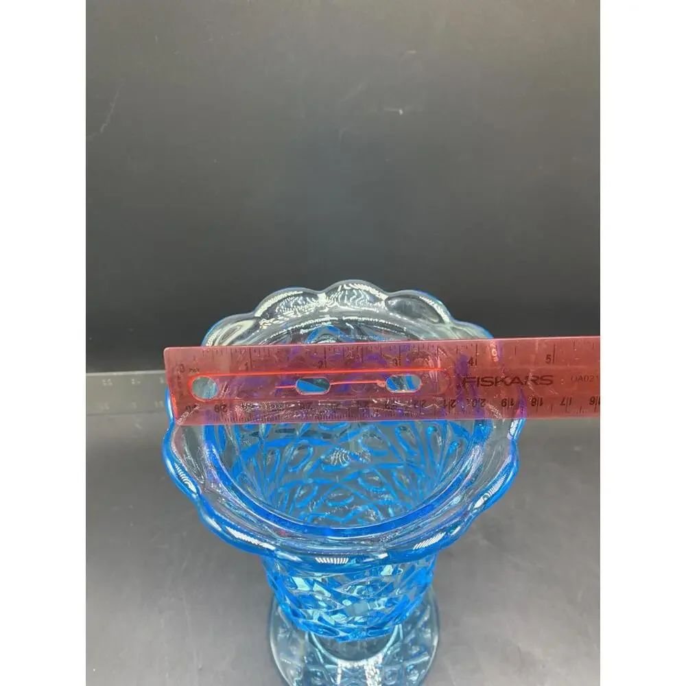 Vintage Blue Glass Candy Covered Lid Dish Vase Pedestal - Picture 8 of 11